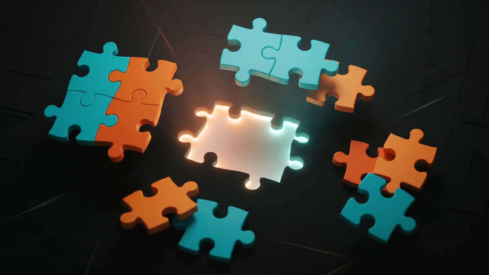 Generische Puzzleteile, die nicht in eine zentrale Lücke passen - Sinnbild für Standardvorlagen ohne Kontext