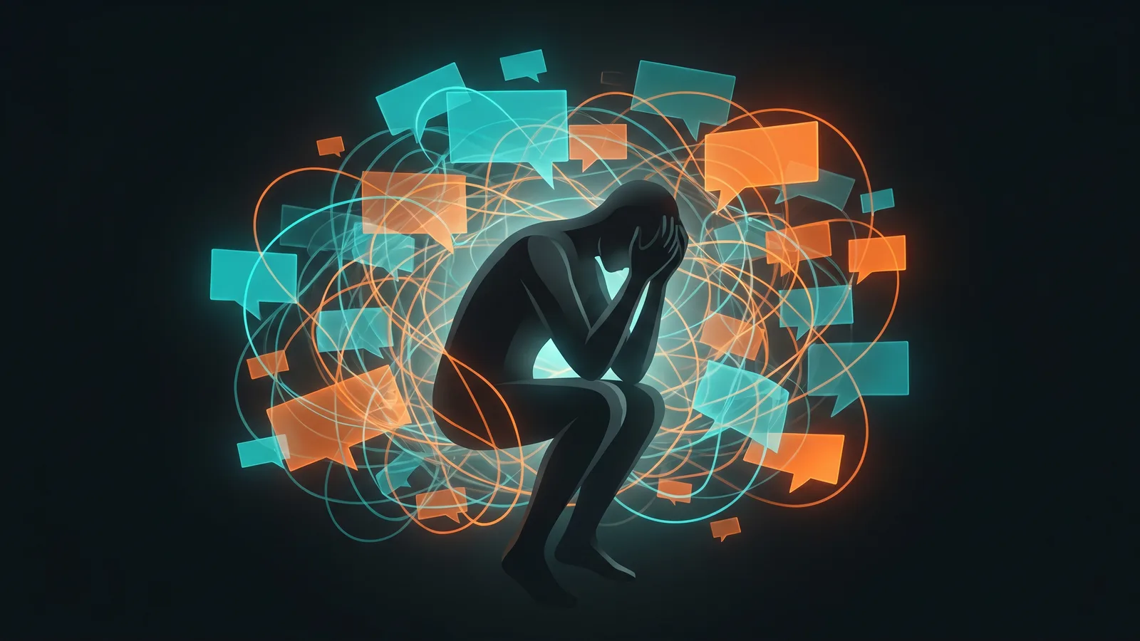 Eine überlastete Person zwischen vielen Beschwerden zeigt die emotionale und zeitliche Last manueller Bearbeitung